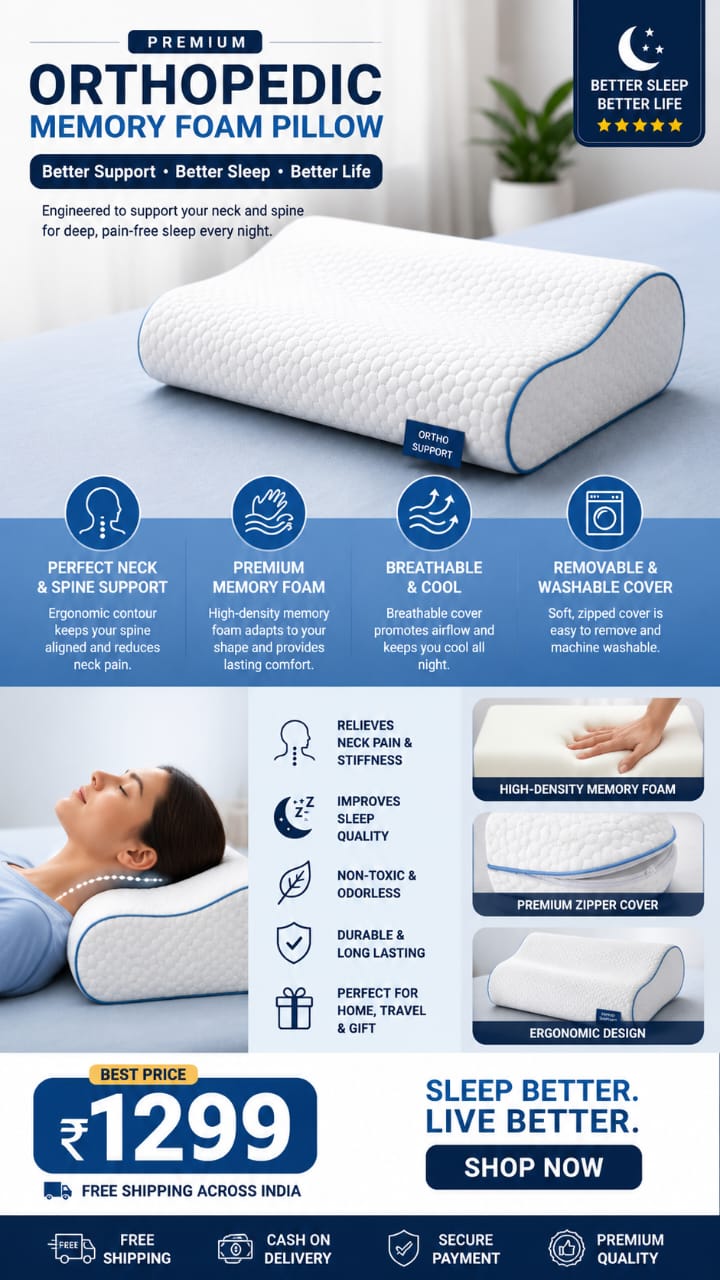 Memory Foam Solid Orthopaedic  Pillow White