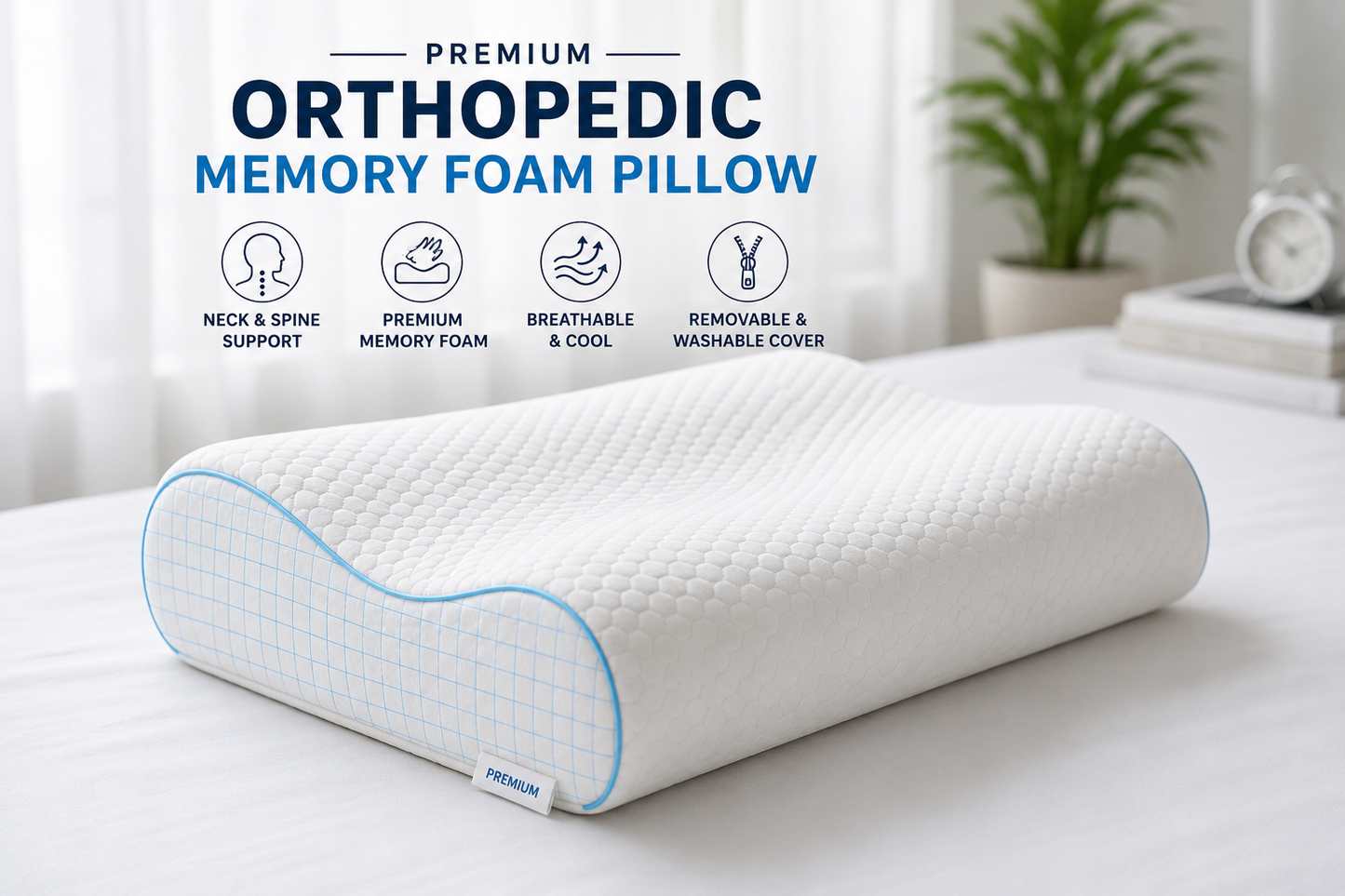 Memory Foam Solid Orthopaedic  Pillow White