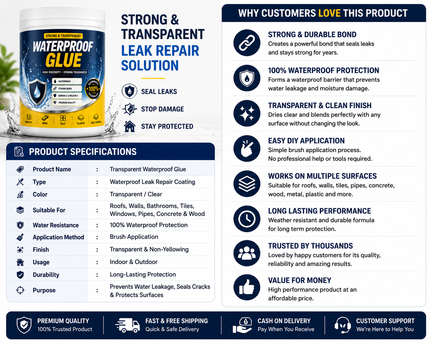 Transparent waterproof glue