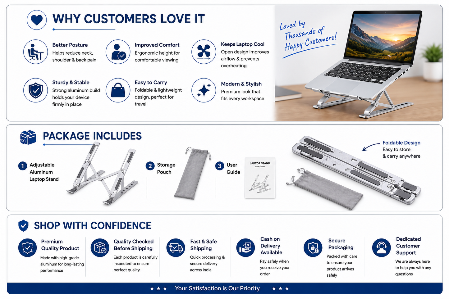 Adjustable Aluminum Laptop Computer Stand Tablet Stand