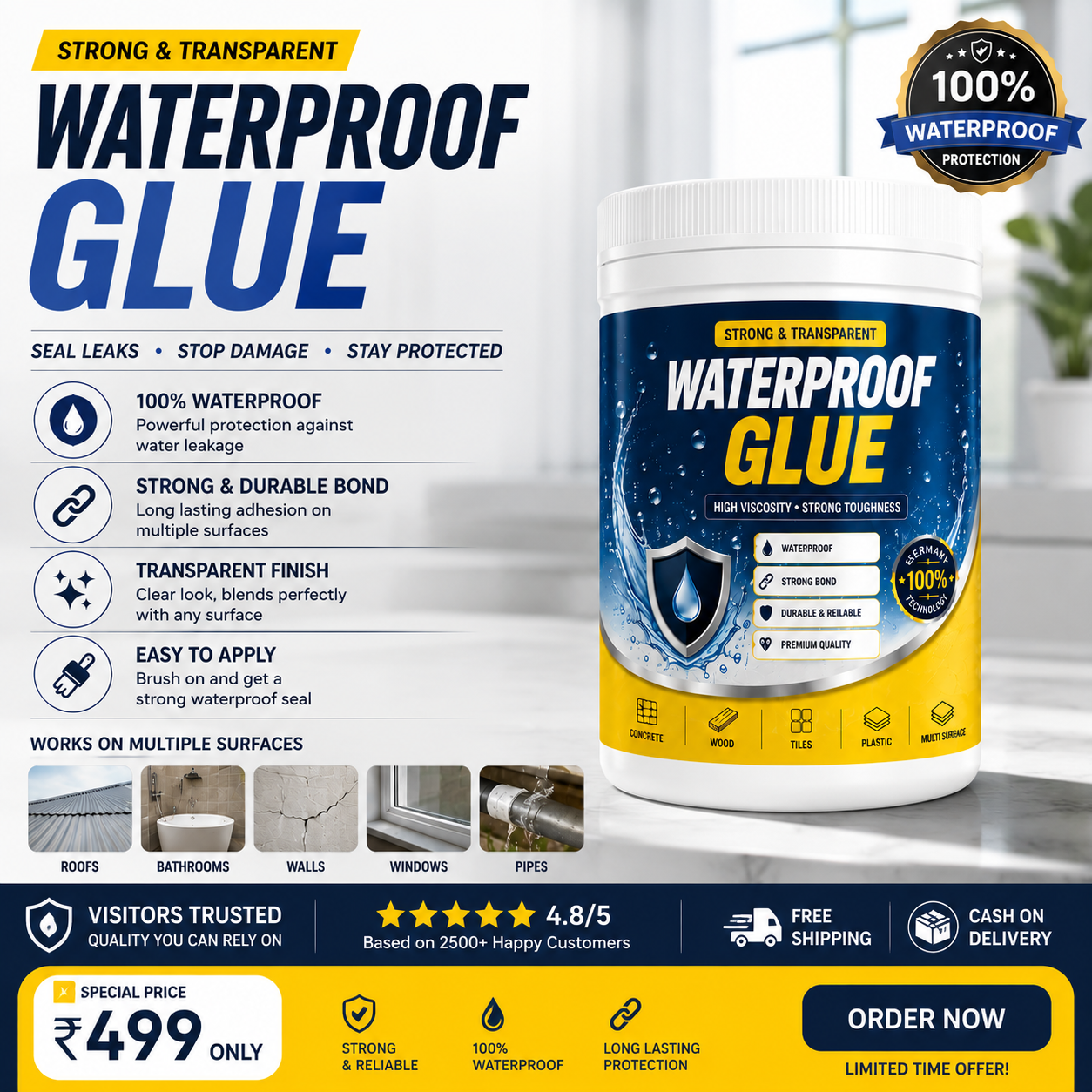 Transparent waterproof glue