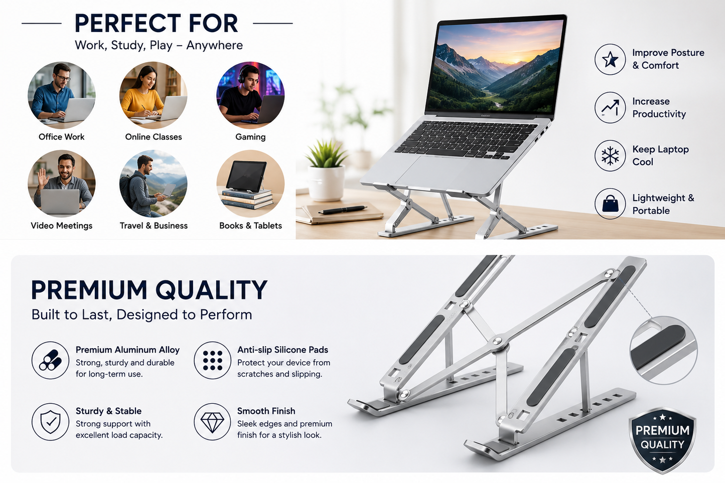 Adjustable Aluminum Laptop Computer Stand Tablet Stand